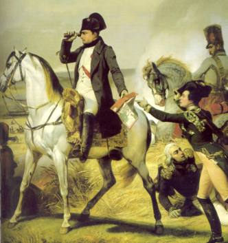Napoleon revisando el transcurso de la batalla.